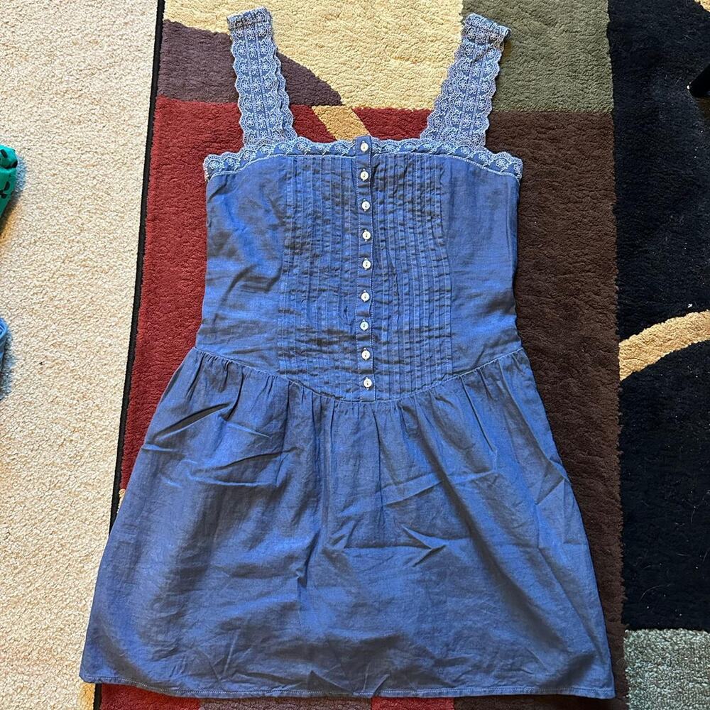 gap pintuck drop-waist mini dress medium wash size medium cottage core cotton